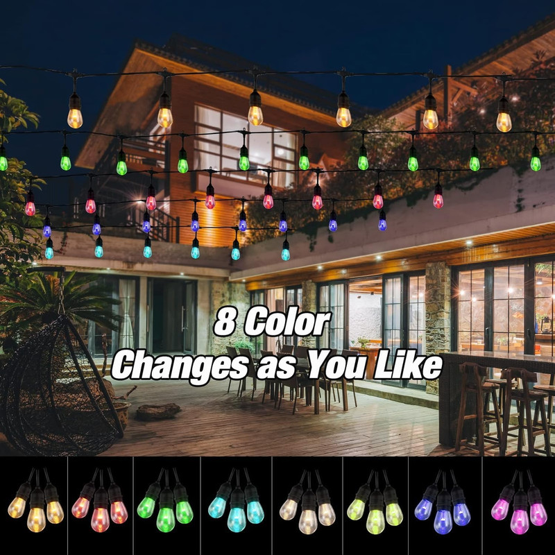 24FT Dimmable RGB Solar String Lights with 12 Shatterproof Edison Bulbs gallery
