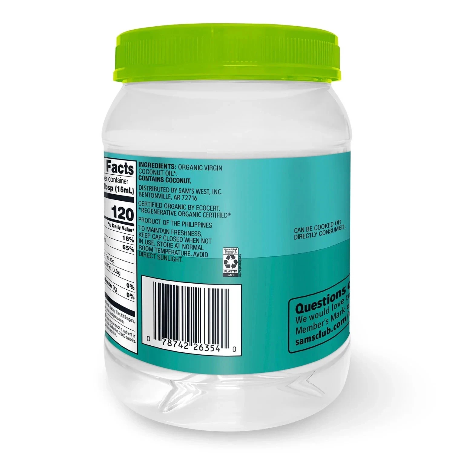 Member's Mark USDA Organic Virgin Coconut Oil Cold Pressed Unrefined, 56 FL OZ gallery