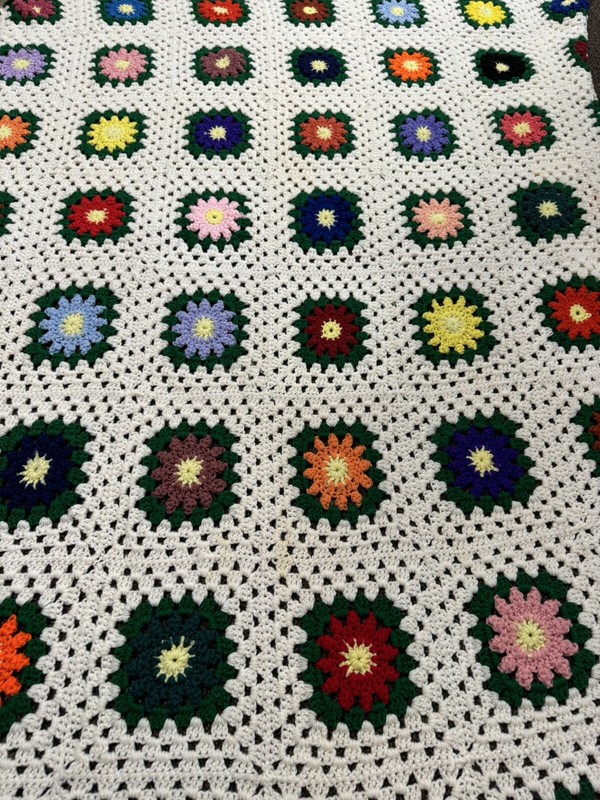 Huge Granny Square Crochet Afghan Blanket Handmade Colorful 77x95 gallery