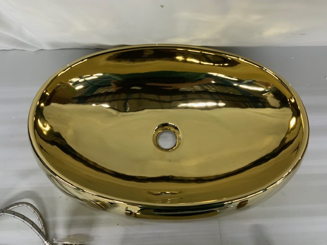 Oval Gold Ceramic Bathroom Basin Vessel Sink Mixer Faucet Tap Popup Drain Combo gallery
