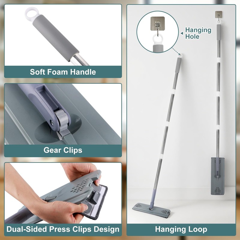 Flat Mop with 3 Pads, Microfiber Mops for Floor Cleaning Adjustable Handle 29... gallery