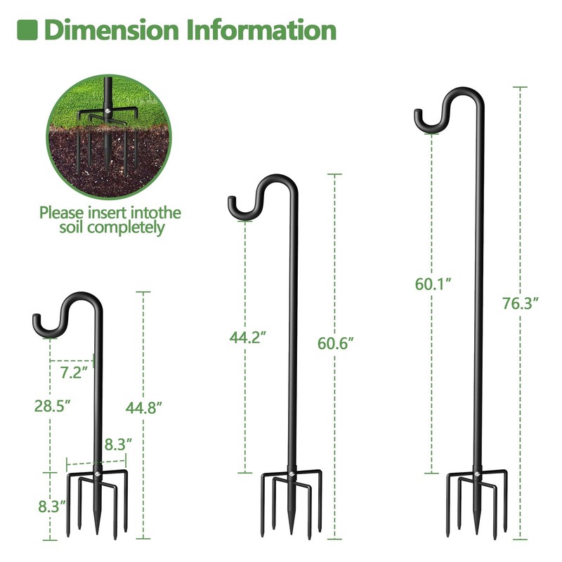 76" Shepherds Hooks for Outdoor, Extra Thick Bird Feeder Pole with 5 Prong Ba... gallery