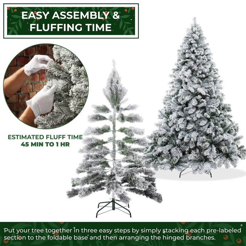OPEN BOX - 9FT Snow-Flocked Pine Realistic Artificial Christmas Tree with Stand gallery
