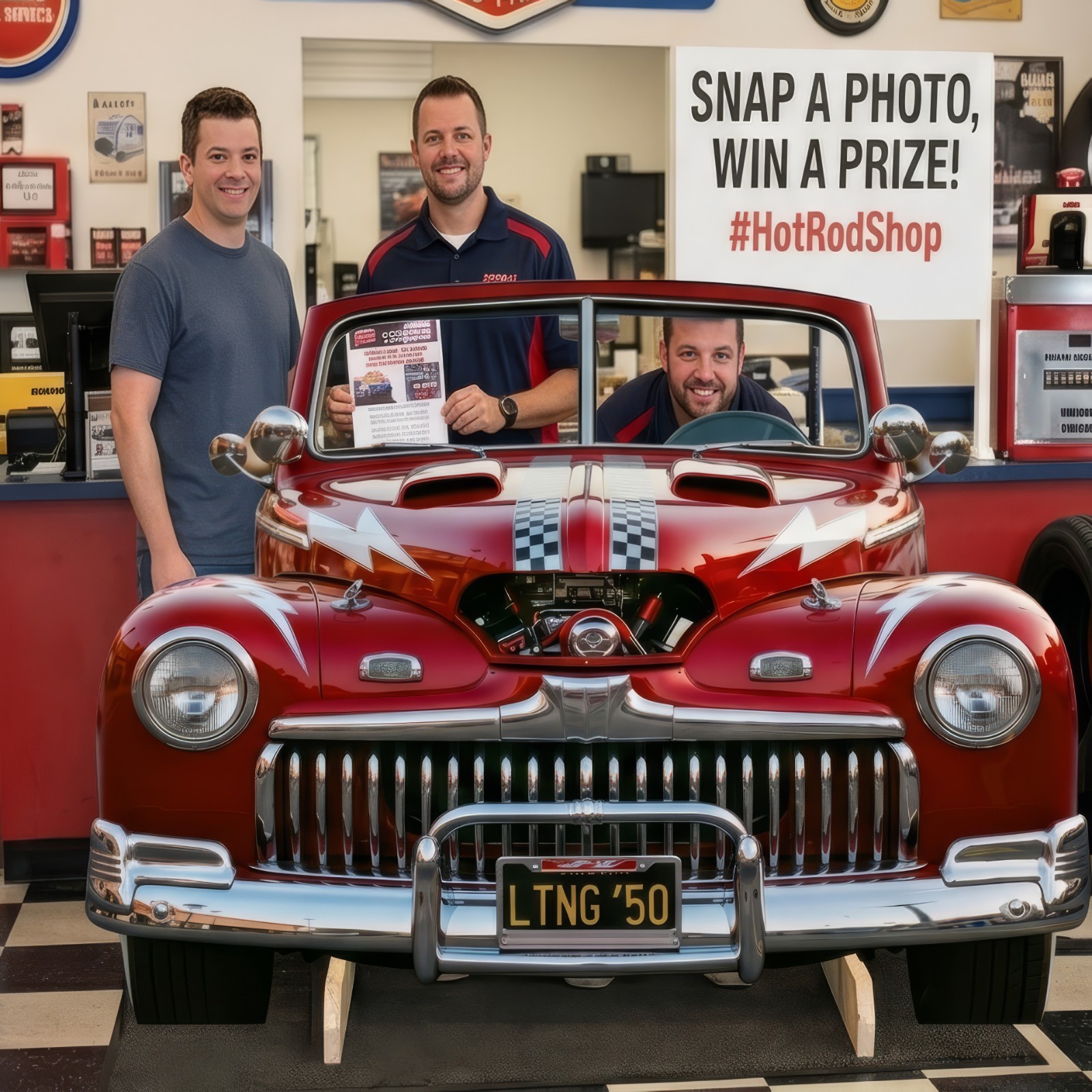 SS11390 1950s Classic Greaser’s Fast Hot Rod Lightning Car Stand In Cardboard Cu gallery