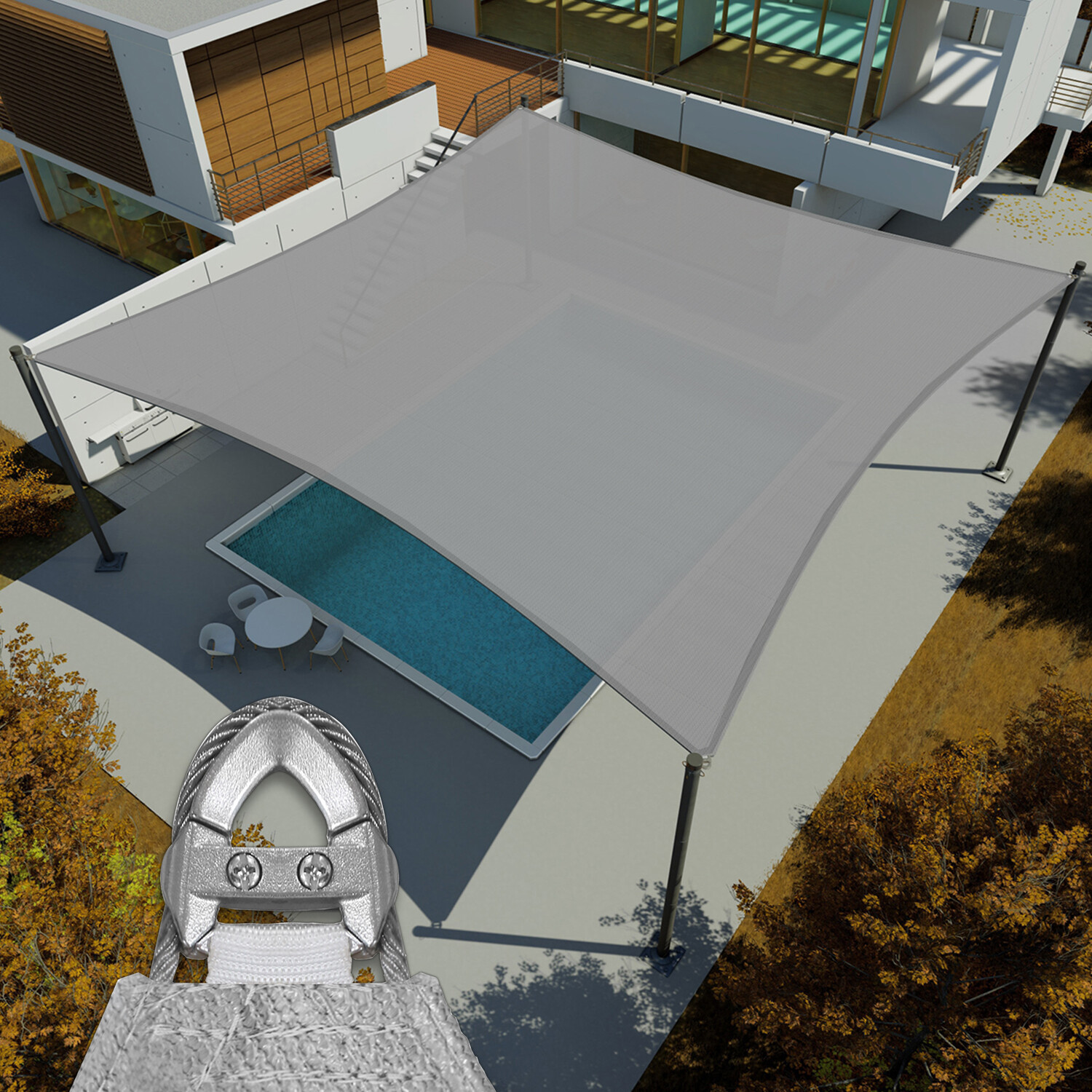 12ft Shade Sail Rectangle Gray Sun Canopy Cover with Steel Wire Garden Outdoor gallery