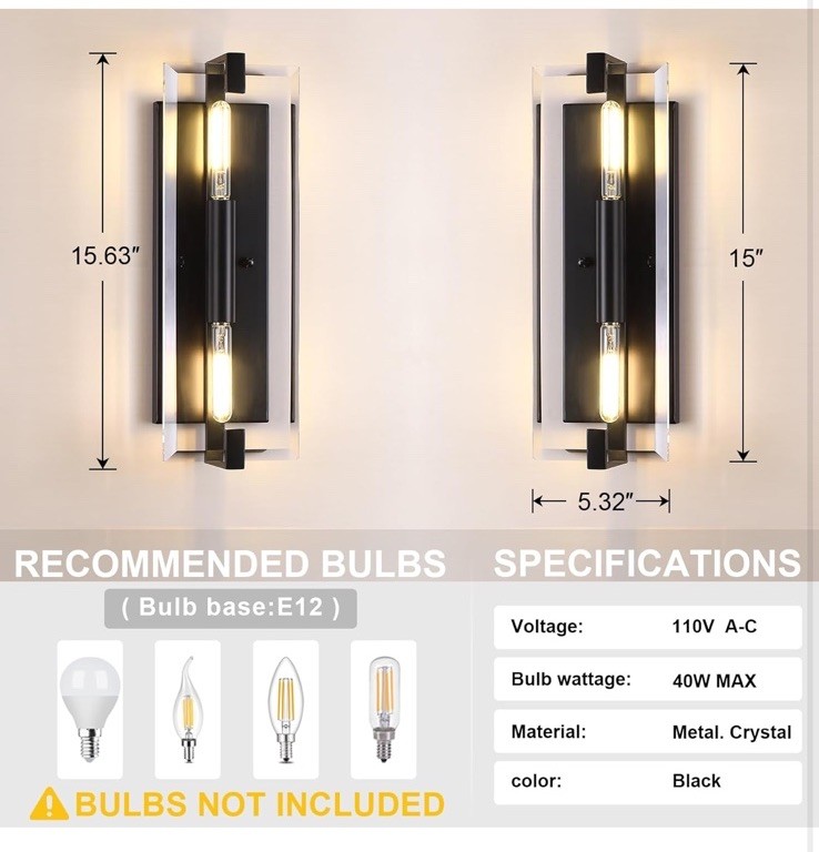 2 Light Crystal Bathroom Wall Sconce Modern Concise Style Wall Light Fixture,... gallery
