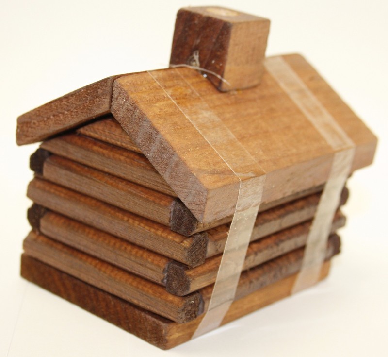 small LOG CABIN INCENSE BURNER smoking chimney + 10 balsam fir logs Paine's gallery