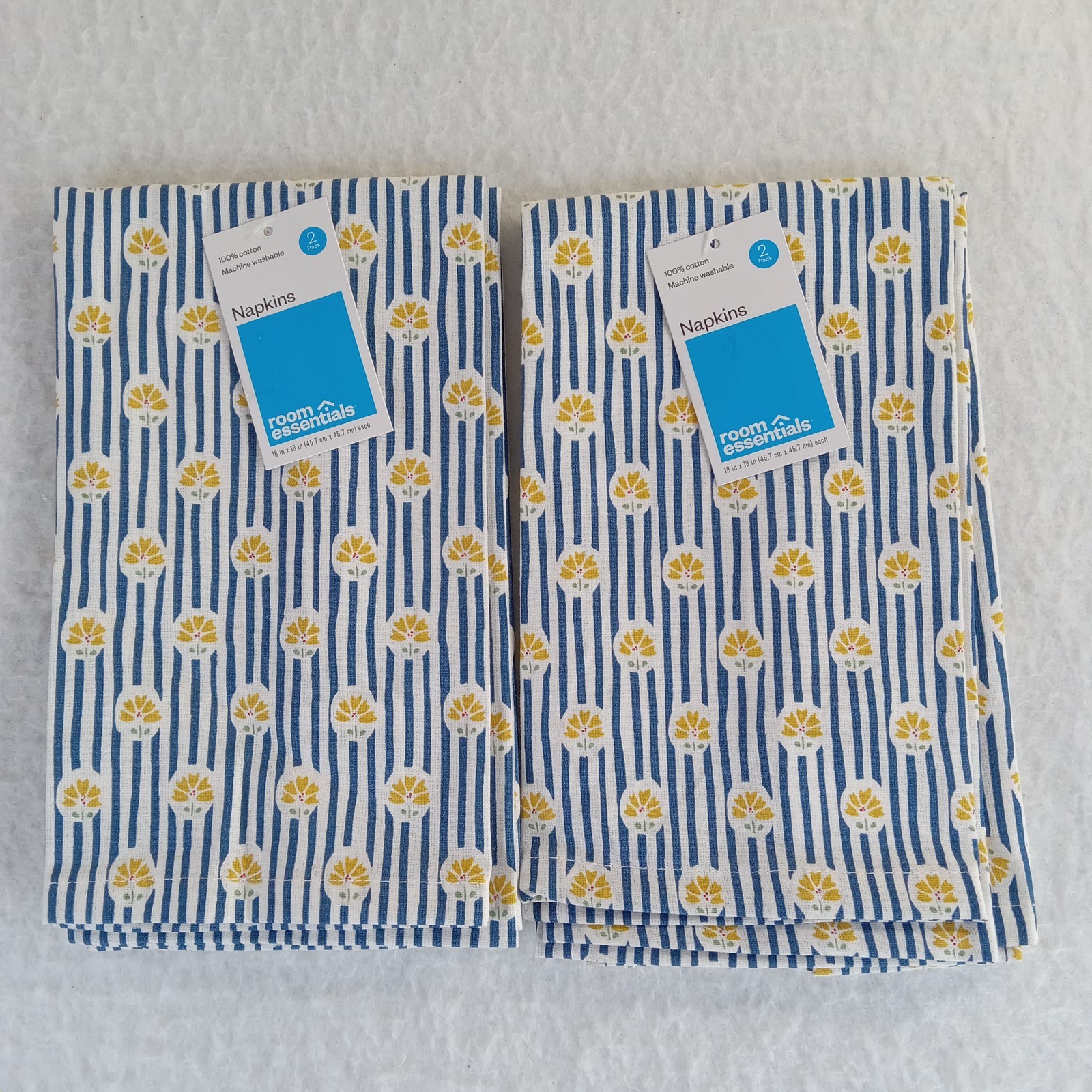 Room Essentials Blue Stripe Yellow Floral Napkins 18" x 18" Set of 4 - 2 2pks gallery