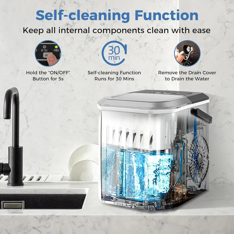 Countertop Ice Maker with Self-Cleaning, 9 Ice Cubes Ready in 6-13 Mins, 26.5Lbs gallery