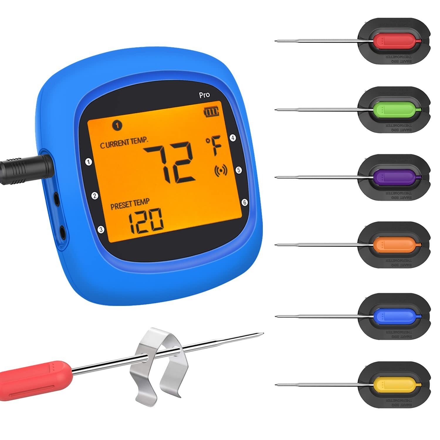 Wireless Bluetooth Meat Thermometer with 6 Temperature Probes for Grilling Blue gallery