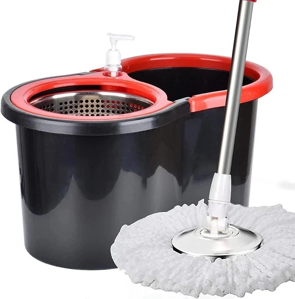 360° Spin Mop and Bucket w/wringer Set +2 Microfiber Refills Floor Cleaning gallery