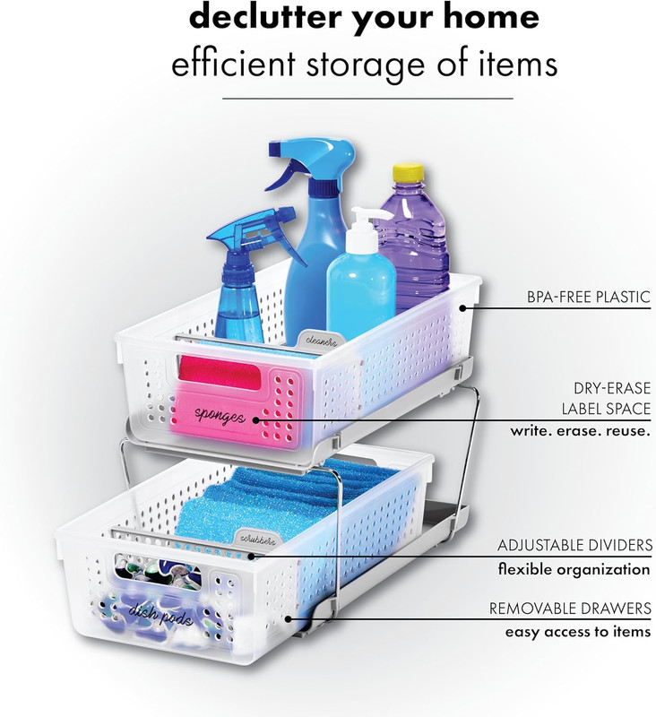 2 Tier Bath Organizer, Undersink Storage with Sliding Drawers, for Cleaning Supp gallery
