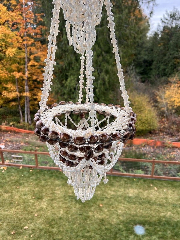 VTG Macrame Seashell Hanging Double Plant Holder Chandelier Coastal Boho 42" gallery