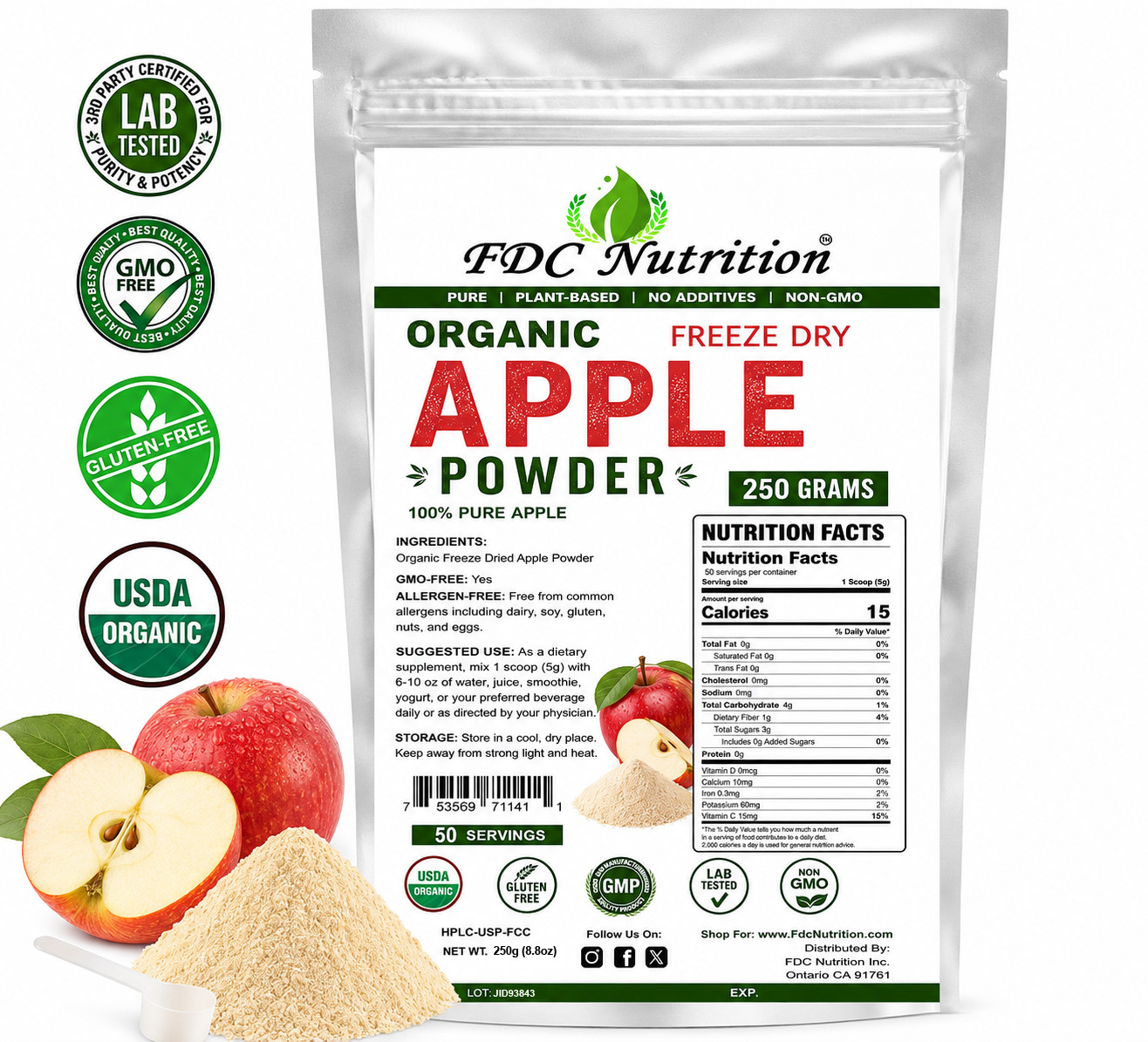 Apple Powder Premium Fine Fruit Powder for Smoothies Baking & Tea 8.8oz gallery