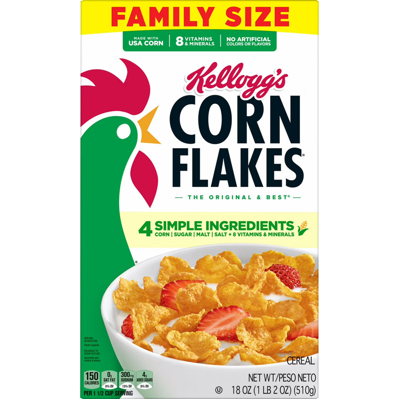 Kellogg's Corn Flakes Breakfast Cereal, 8 Vitamins and Minerals, Family Size, 18 gallery