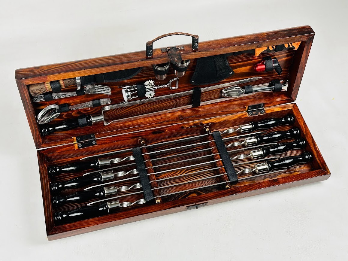 Skewers set grill set tools barbecue set BBQ shashlik set mangal set (7801) gallery