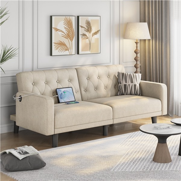63in Convertible Futon Sofa Bed Couch Bed with USB Ports for Living Room gallery