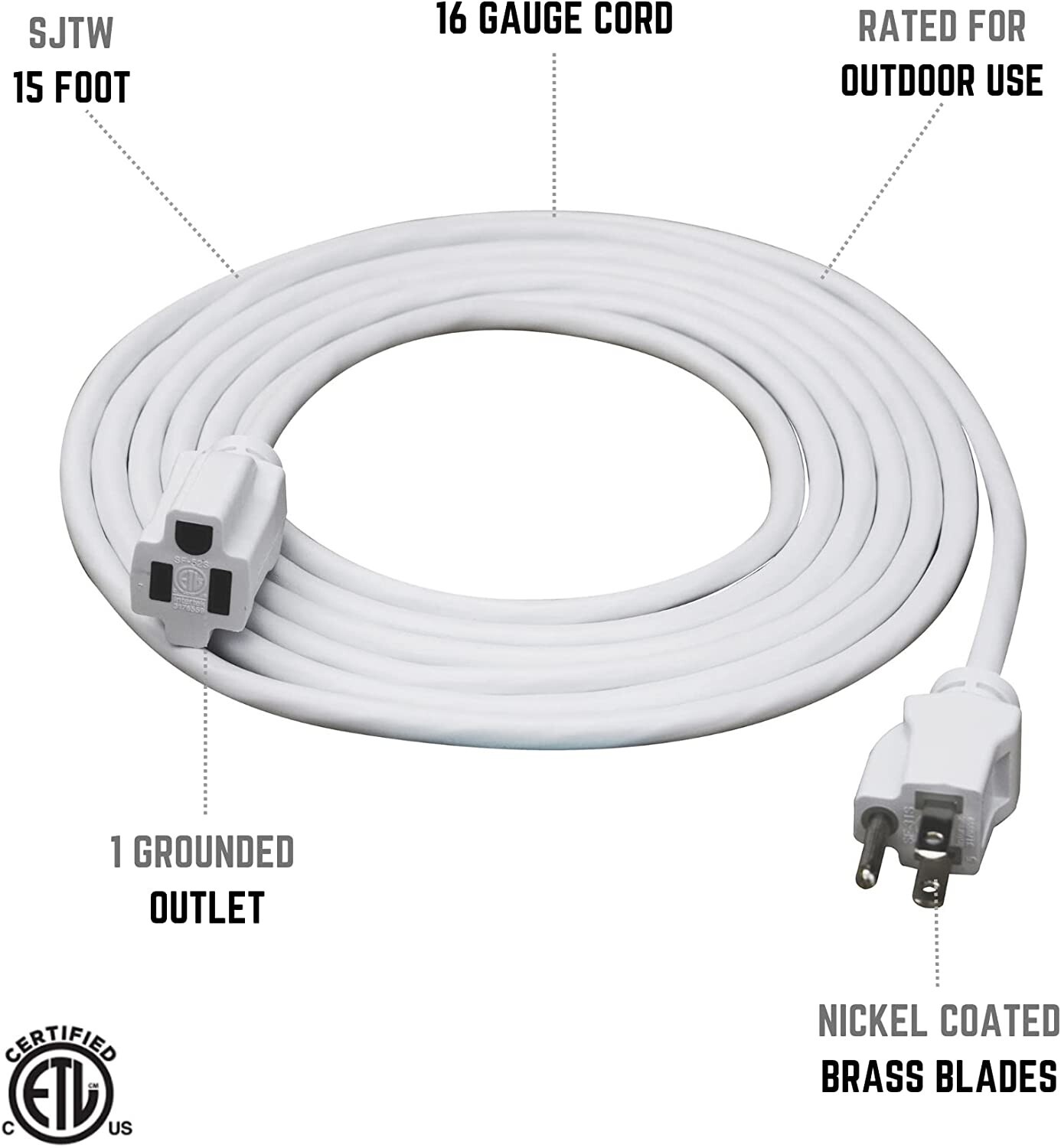 CP 15 ft (2-Pack ) Indoor/Outdoor Extension Cord 16/3 SJTW, White, CP10206X2 gallery