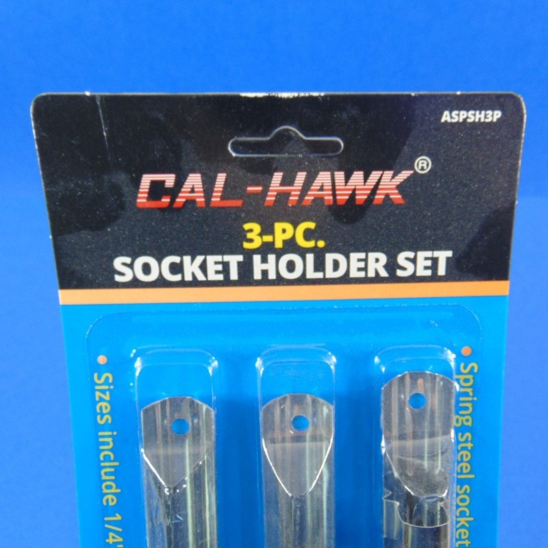 Cal-Hawk 3 Pc Socket Holder Set 1/4" 3/8" 1/2" Drive Spring Steel Organizer Rail gallery