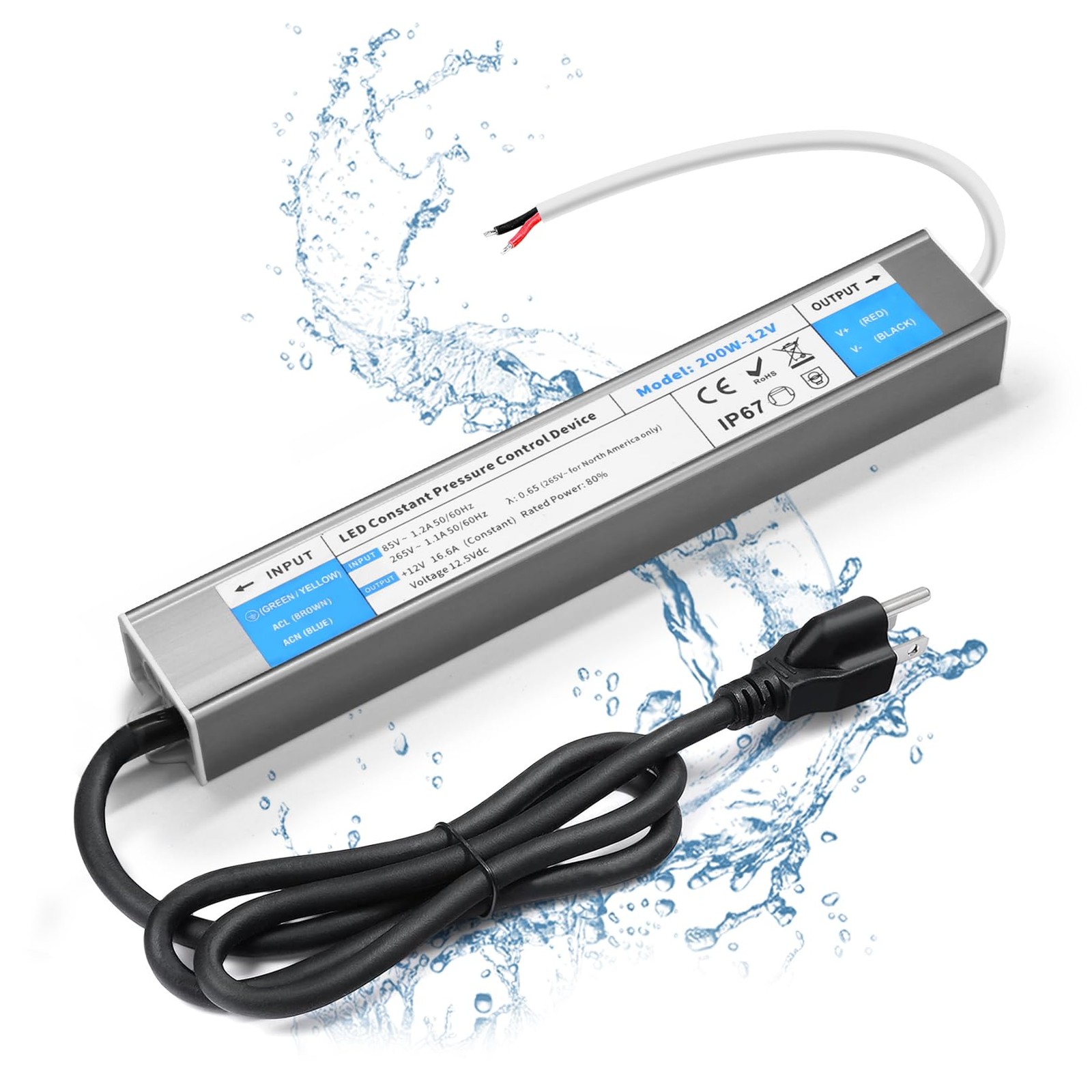 LED Driver 200 Watts Waterproof IP67 Power Supply 85V-265V AC to 12V DC Conve... gallery