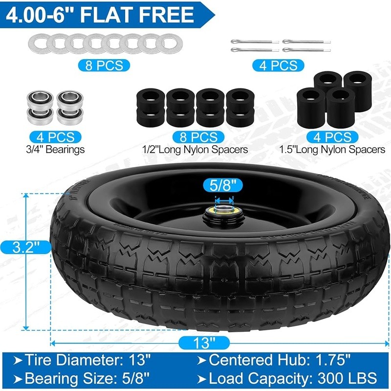 Solid Flat Free Wheelbarrow Tires Heavy Duty Replacement 4.00-6 Universal Fit US gallery
