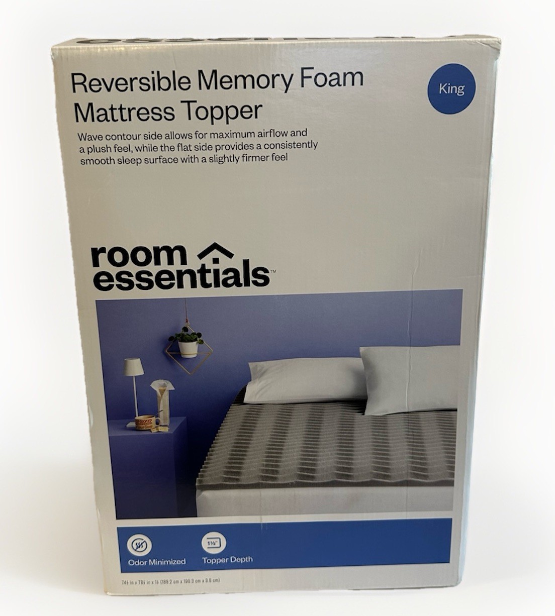 Room Essentials King Reversible Memory Foam Mattress Topper Gray New In Box gallery