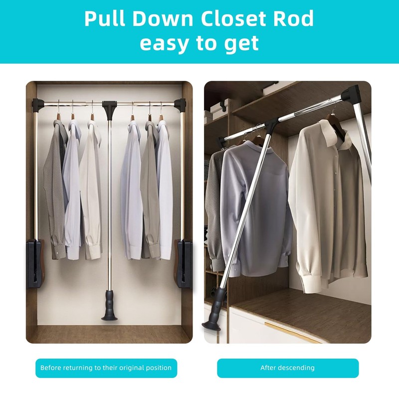 Pull Down Closet Rod 21"26", Adjustable Side Mounted Closet for Kitchen Bedro... gallery