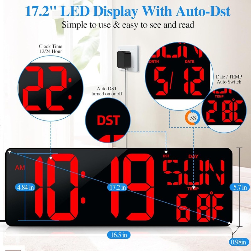 Large Digital Wall Clock With Remote Control 17.2 LED Large Display Timer With gallery