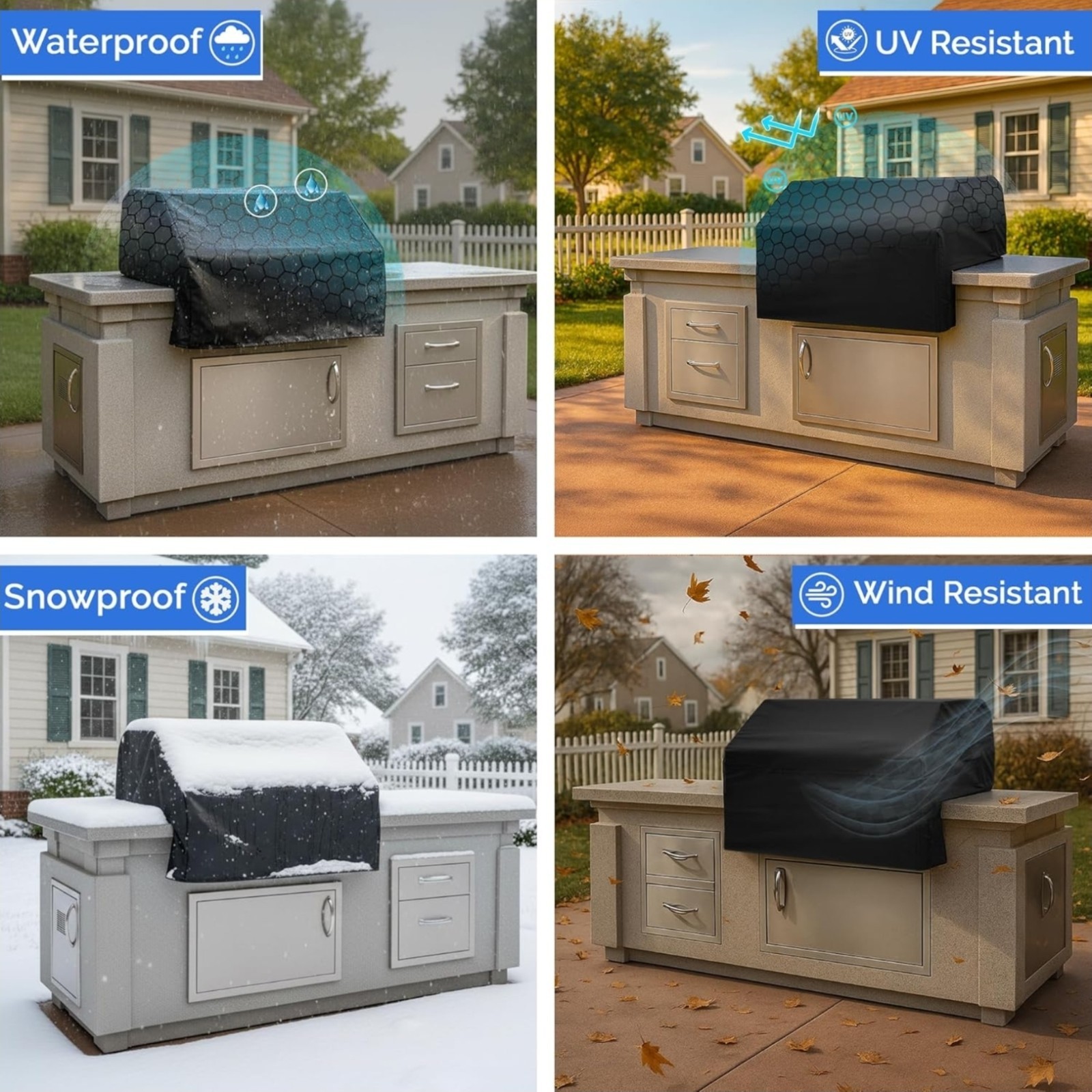 Built-in BBQ Grill Cover PVC-Coated Polyester Elastic Hem Snug Fit 36x24x24 gallery