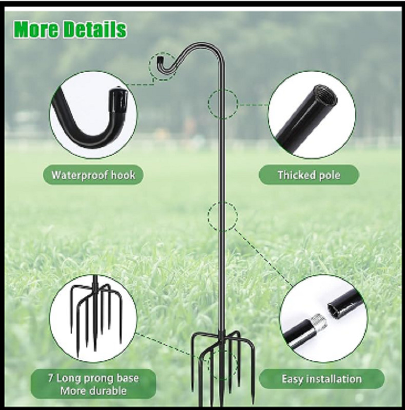 FEED GARDEN Adjustable Shepherds Hook Bird Feeder Pole with 5 Prongs Base, 76 In gallery