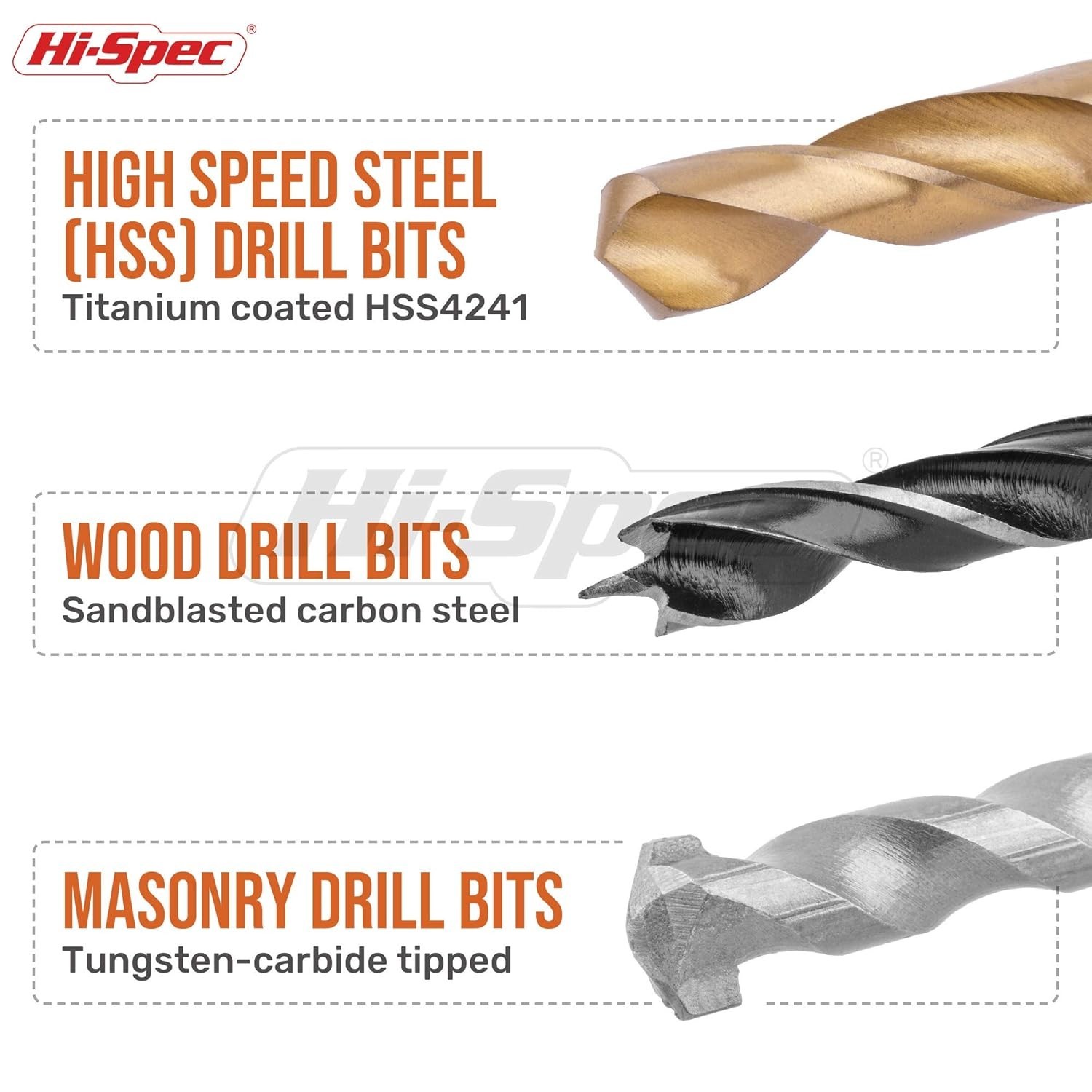 Hi-Spec 130pc Drill Bit Set HSS Titanium Masonry Wood Metal Bits w/ Case gallery