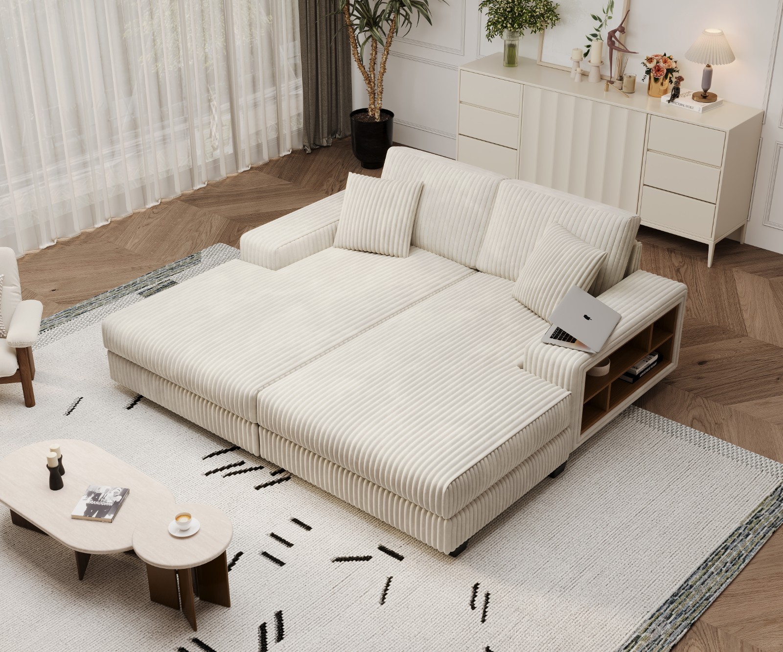 U-Shaped Convertible Sectional Sofa Corduroy Modular Couch With Armrest Storage gallery