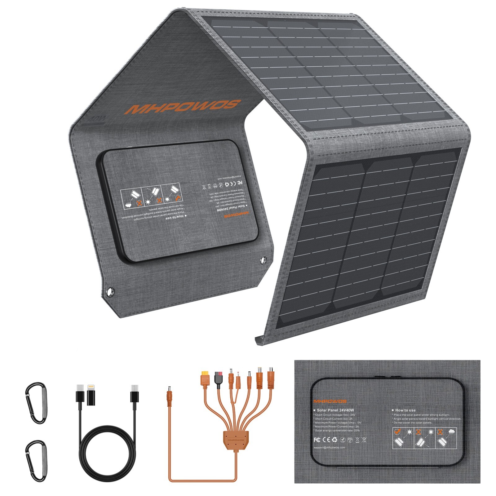 MHPOWOS USB Portable Solar Panel 40W Camping Backpacking Hiking Gear Equipment gallery