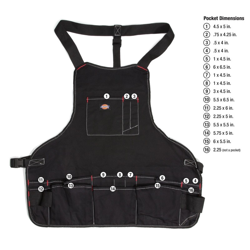 Tool Bib Apron 16 Pocket Woodworking Gardening Carpenter Black Dickies 57081 gallery