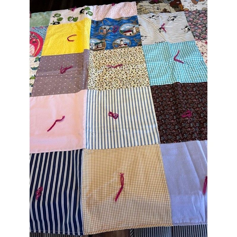 Handmade Quilt-multi patterns with rose floral side 49x41 inches gallery