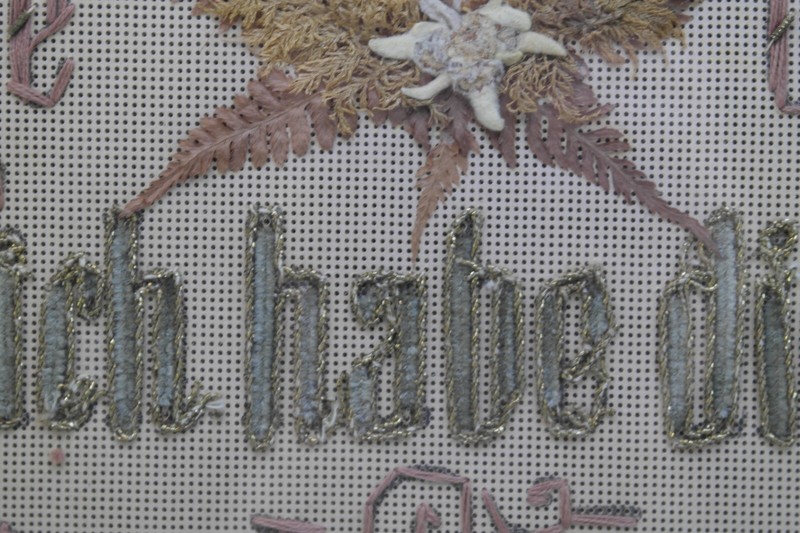 Antique German Religious Do No Be Afraid Floral Paper Punch Needle Point Framed gallery