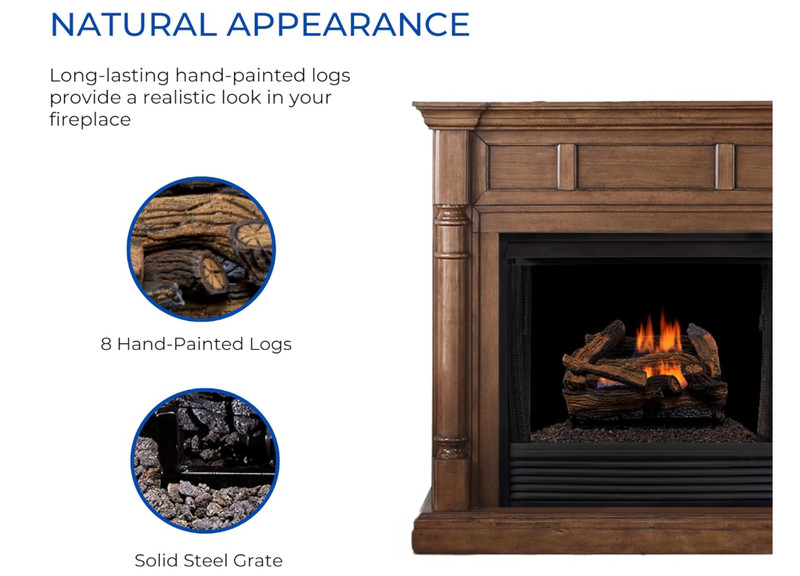 Duluth Forge 18" Ventless Fireplace Logs Dual Fuel 30000 BTU Thermostat gallery