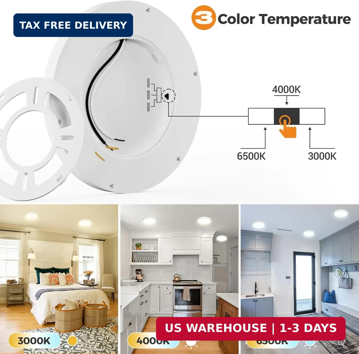 Flush Mount LED Ceiling Light Ultra Thin White 100W Eq 3000K-6500K Round Flat gallery