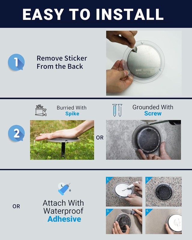 Solar Deck Lights, 8PC Round, IP67 Waterproof, Outdoor, Anti-Slip & Trip, White gallery