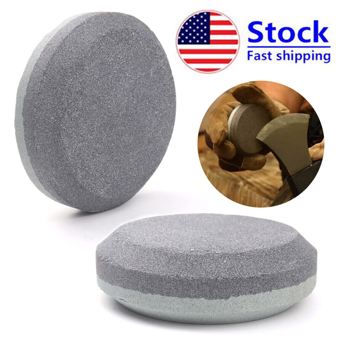 120&180# Pocket Axe Knife Whetstone Round Sharpening Grinding Stone Sharpener US gallery