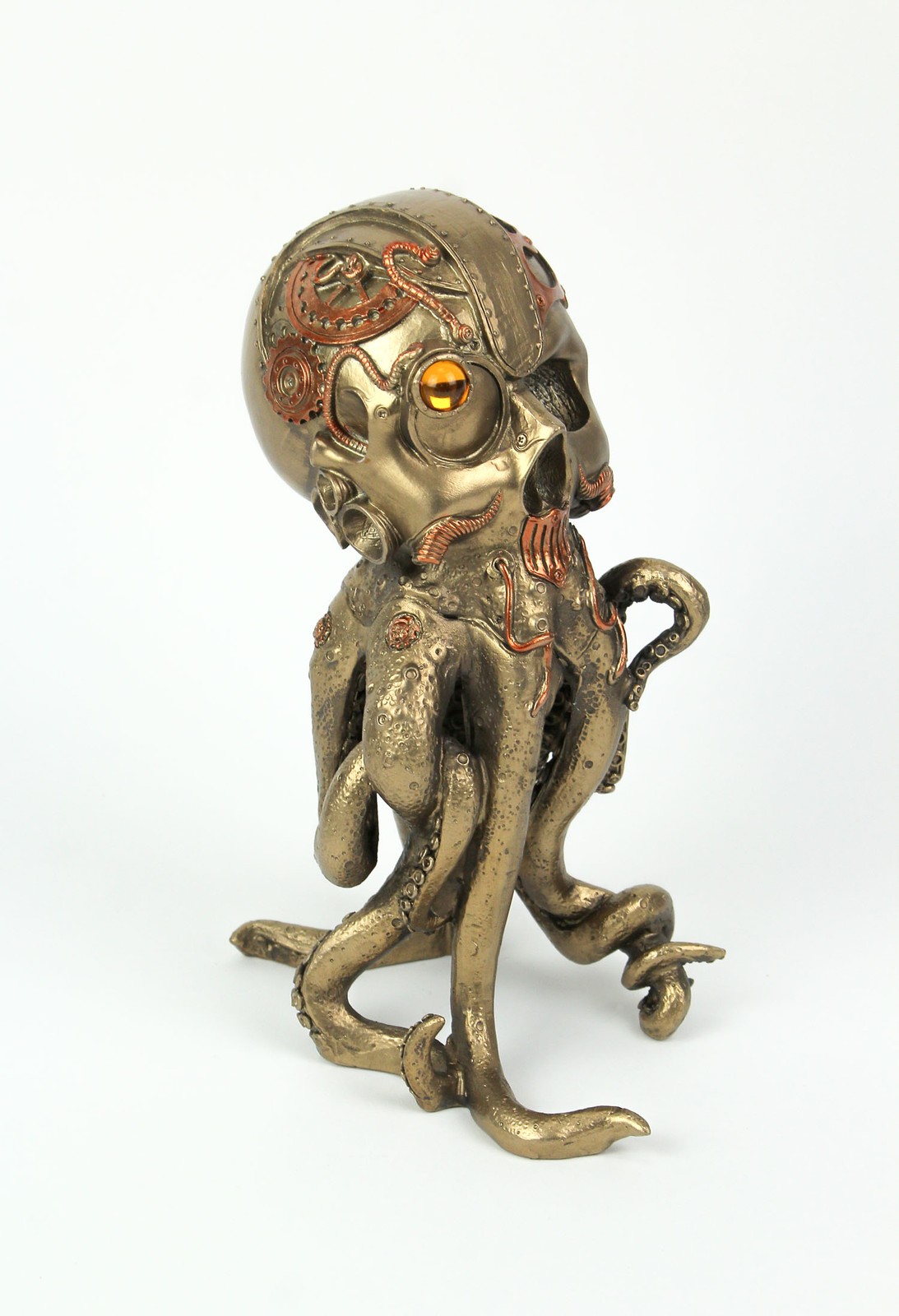 Bronze Copper Finished Steampunk Human Skull Octopus Fantasy Tabletop Statue gallery