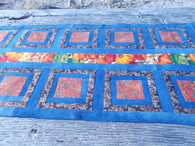 Rustic Denim Table Runner Fall Thanksgiving Vegetables Centerpiece 59"L x 20”W gallery