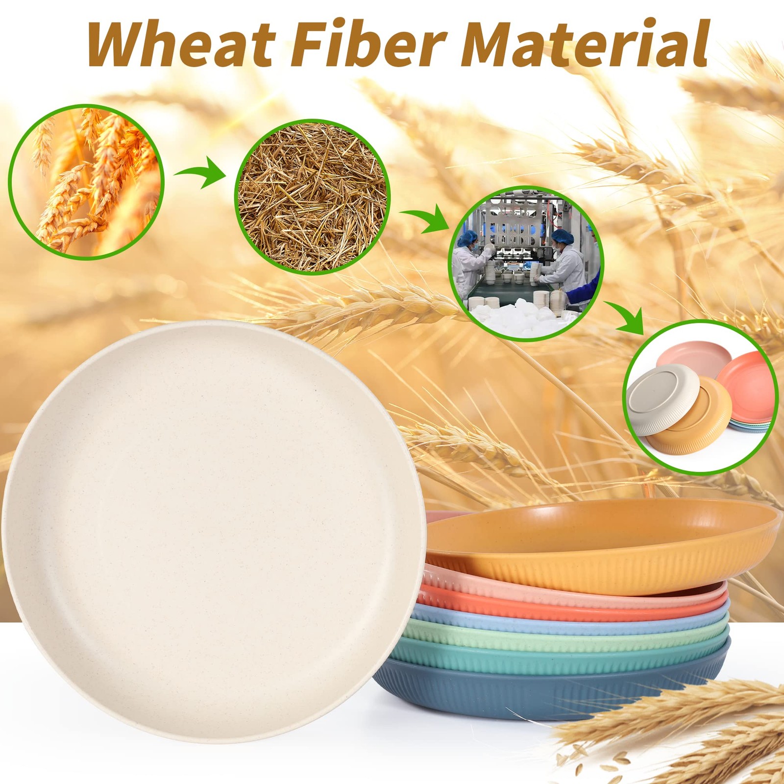 8 PACK 9 Inches Lightweight Wheat Straw Plates,Wheat Straw Fiber Lightweight ... gallery