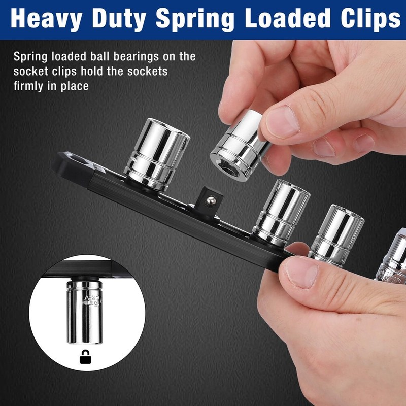 WORKPRO Magnetic Socket Organizer 3/8" Drive Aluminum Alloy Socket Rail 10 Clips gallery