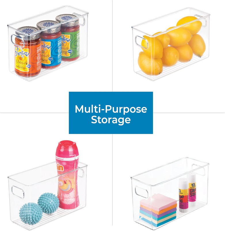 Slim Clear Plastic Storage Bin, Tall Narrow Organizer for Kitchen, Fridge, Freez gallery