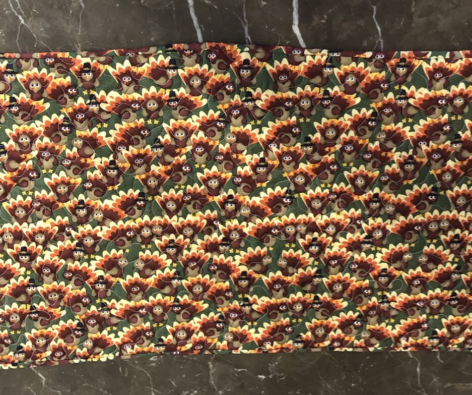 Thanksgiving Pilgrim Turkeys Handmade Quilted Table Runner/42 X 19 Inches gallery