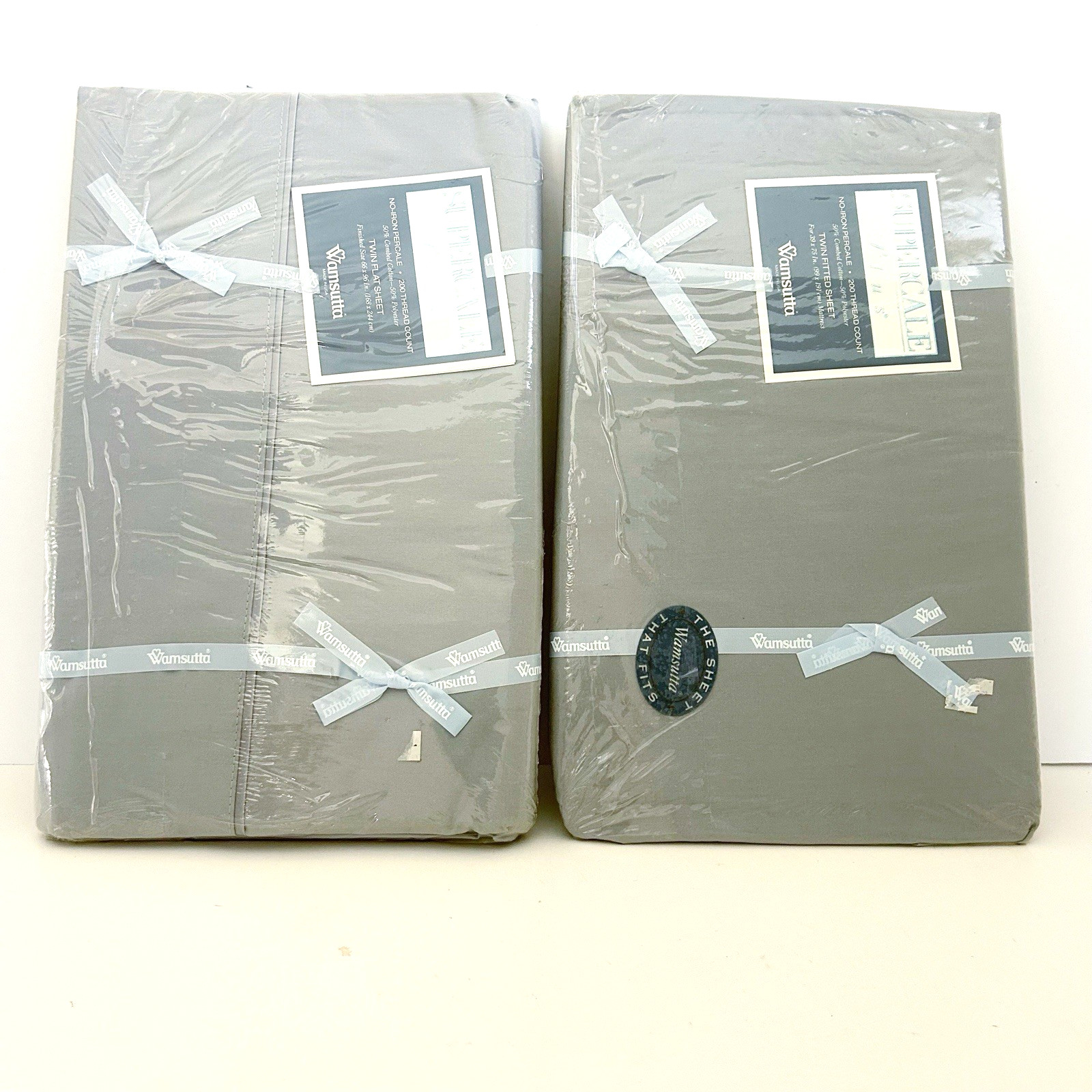 Wamsutta Supercale Plus Cotton Poly Gray 200 TC Twin Fitted Flat Sheet Set NEW gallery