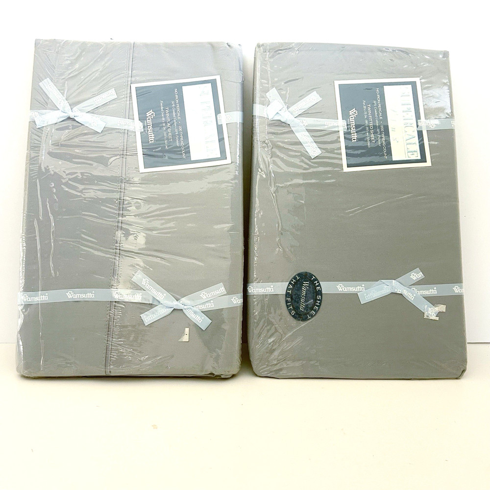 Wamsutta Supercale Plus Cotton Poly Gray 200 TC Twin Fitted Flat Sheet Set NEW