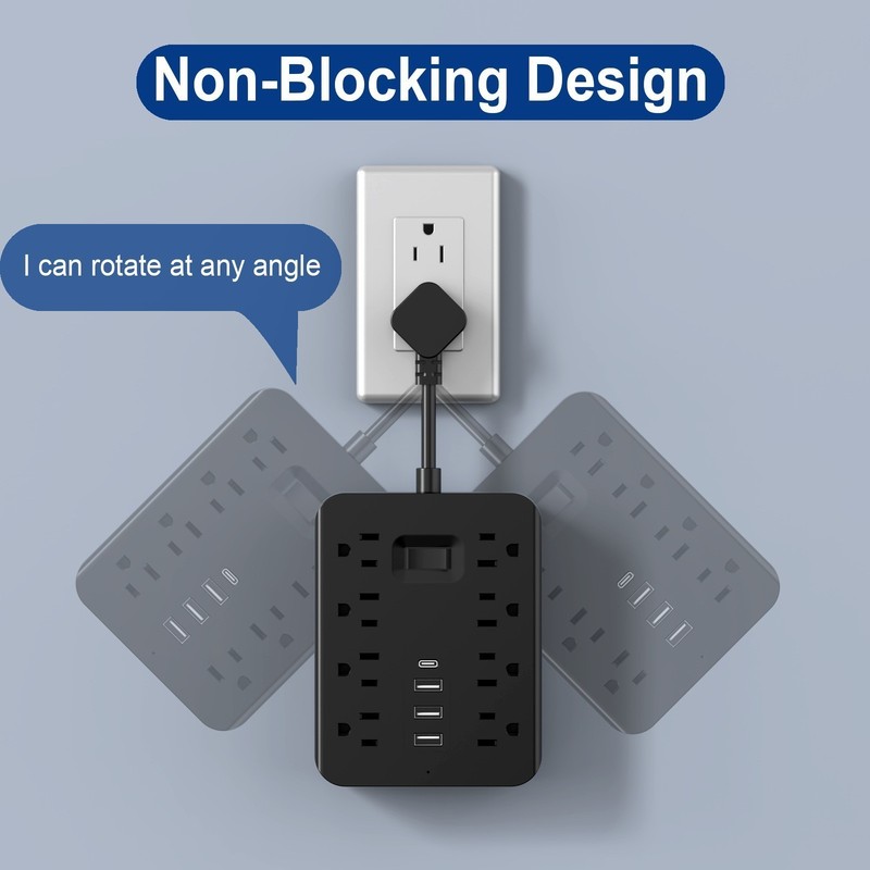 8 AC Outlet Surge Protector Power Strip 3 USB Type C Ports Wall Mount Socket gallery