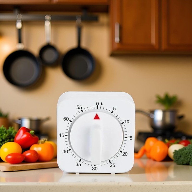 White Timer Clock Square 60-Minute Mechanical Kitchen Timer, No Batteries Req... gallery